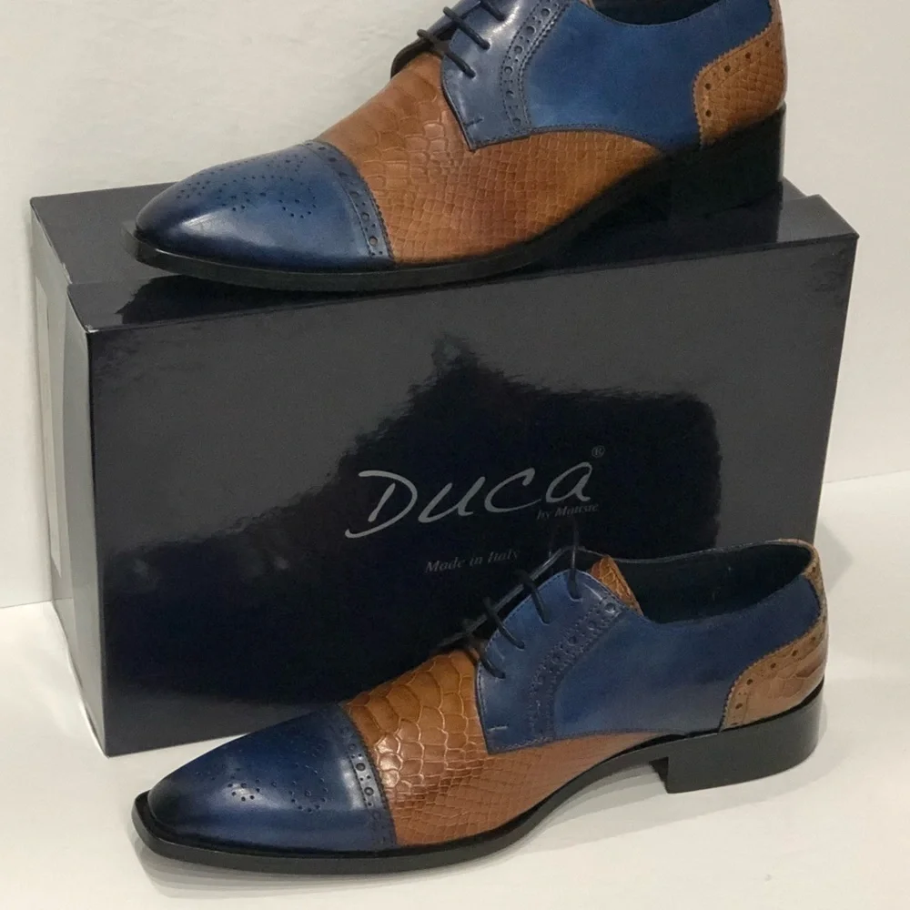 Duca Italian shoes blue/cognac oxford captoe